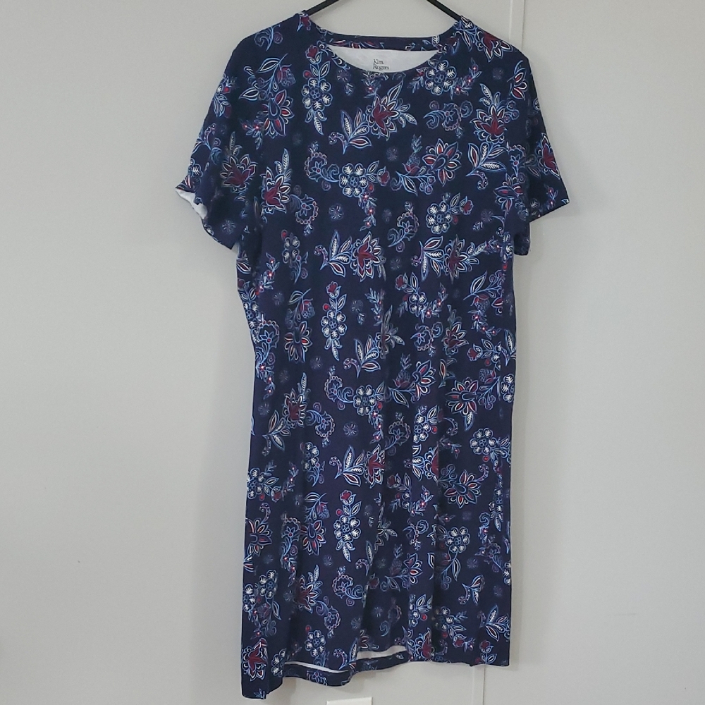 Kim Rogers Blue and Red Patterned Midi Dress